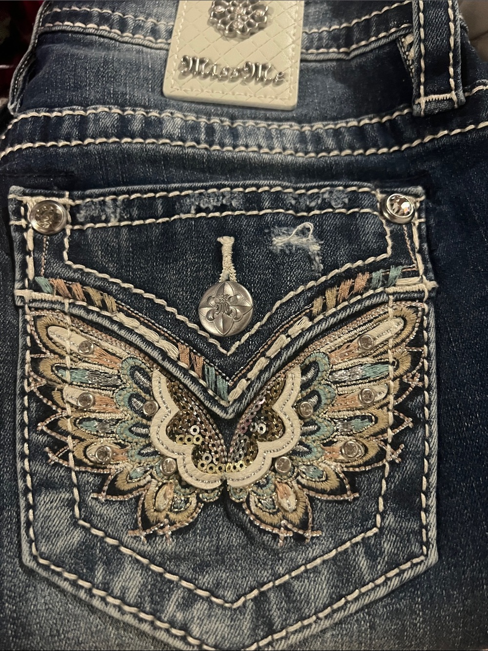 Miss Me Blue Skinny Jeans with Distressed Details